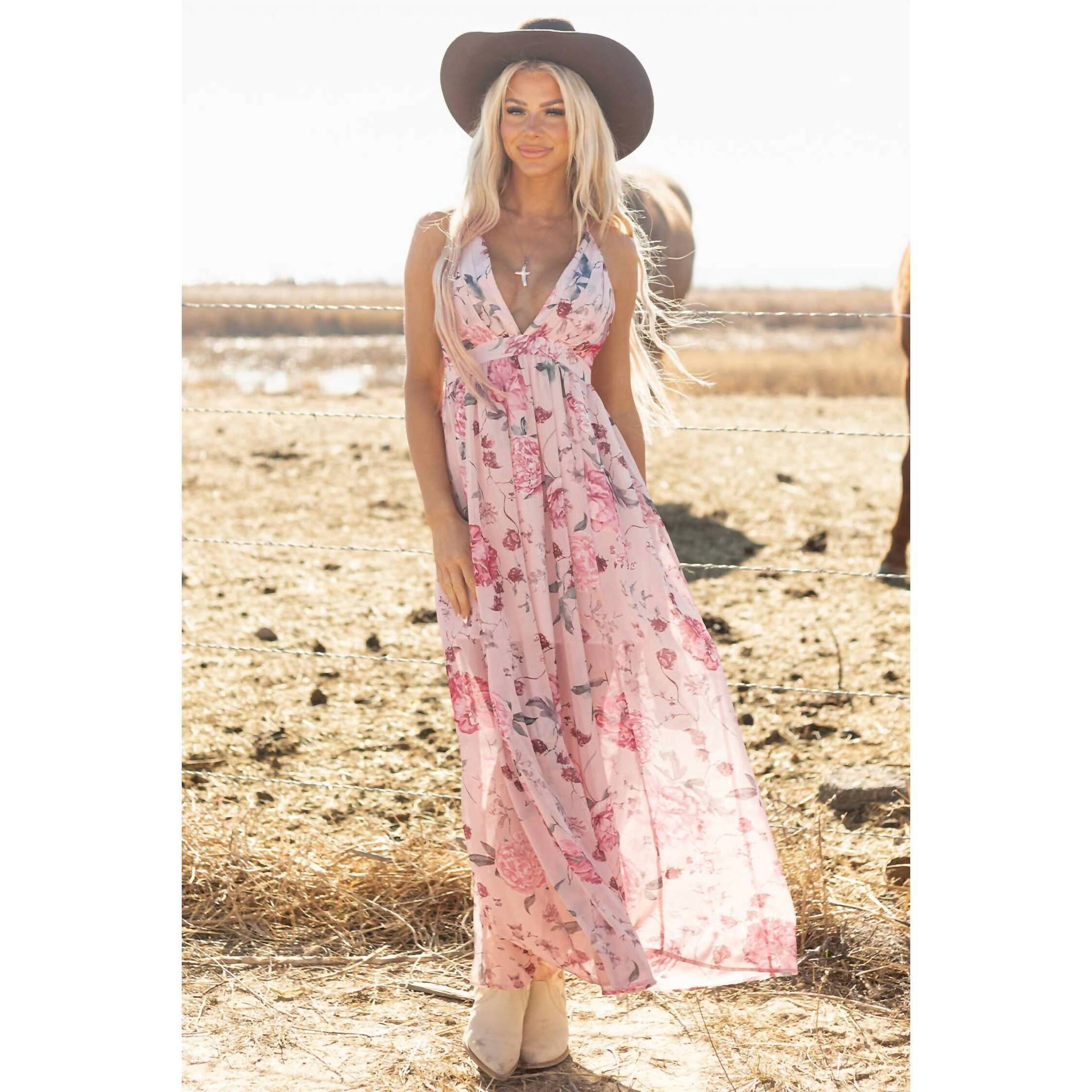 New Babs+Birdie Rachelle Pleated Backless Dress In Pink Floral